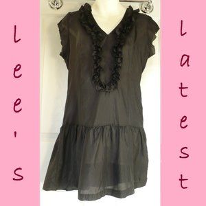 Kimchi & Blue Black Silk Tunic Dress/Top Ruffle